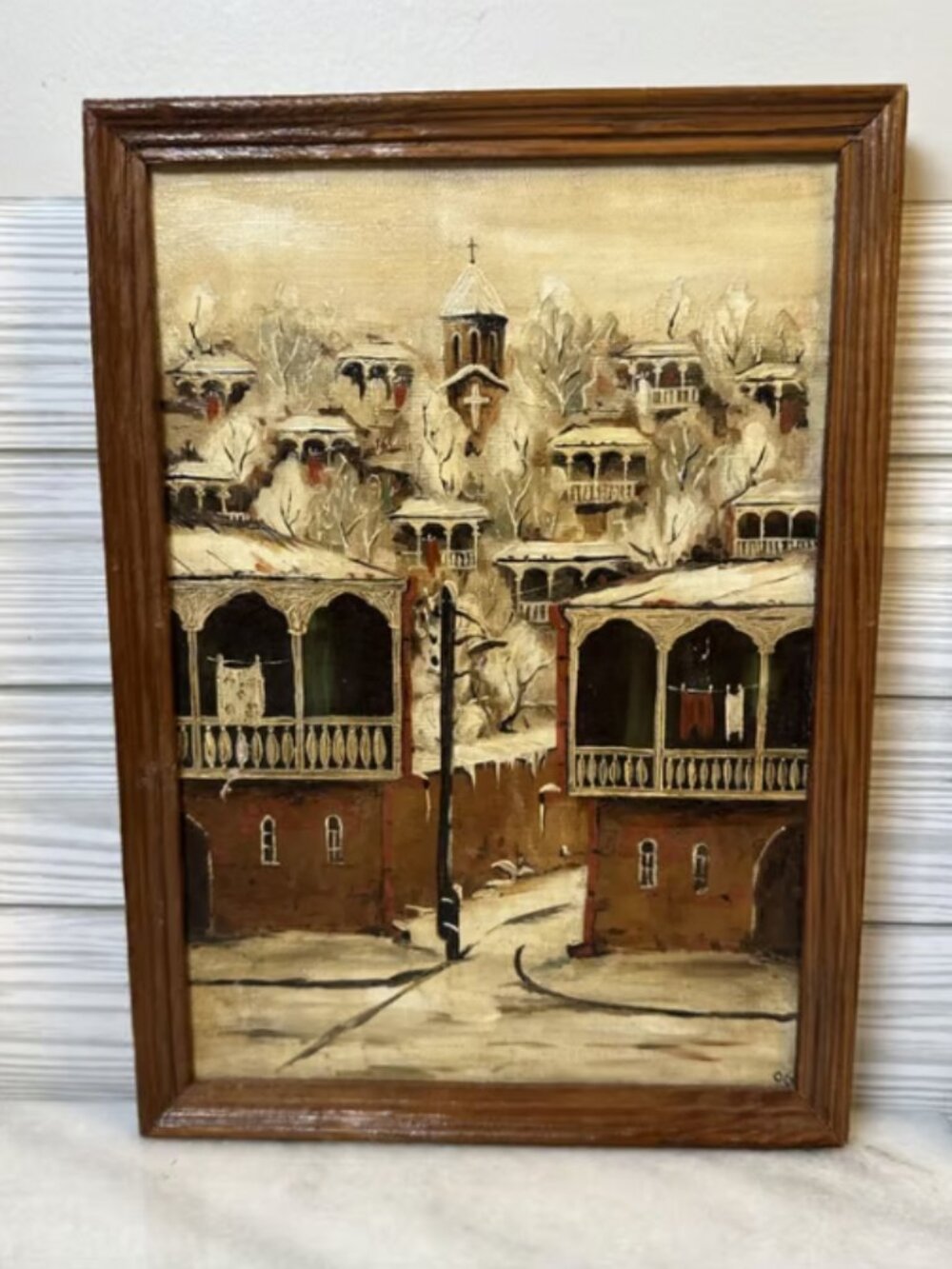 Landscape of Tbilisi Old Town, 1996, oil on canvas, Georgian style, 11.75 x 8.2